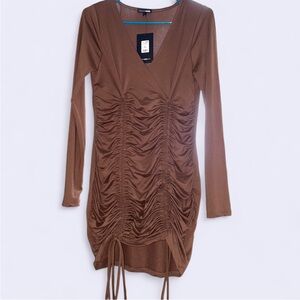 Fashion Nova Chocolate Long Sleeve Ruched Dress